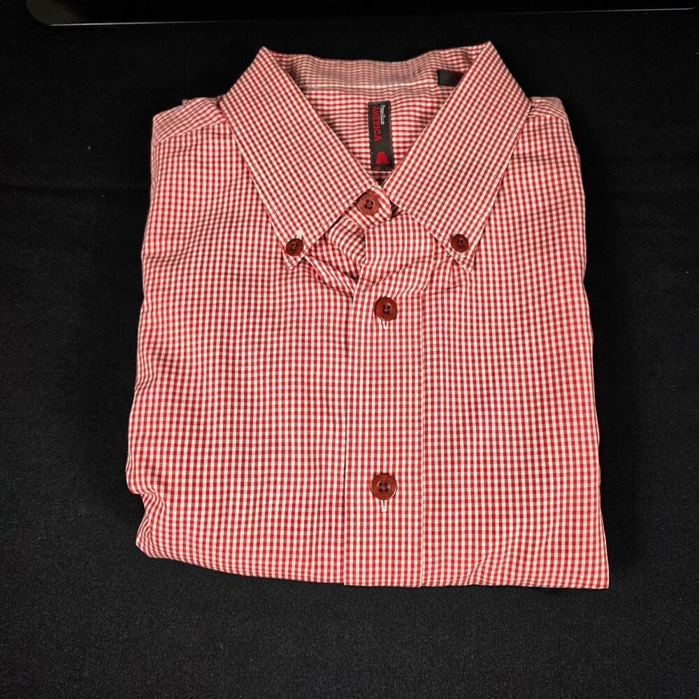 Perry Ellis America Men's Red White L Gingham Cotton Button-Down Shirt